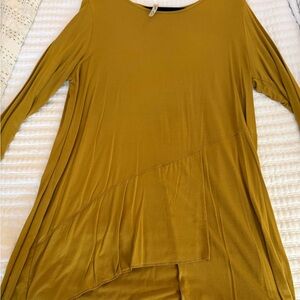 Women's Long Sleeve Asymmetrical Tunic Top - Mustard by Comfy USA